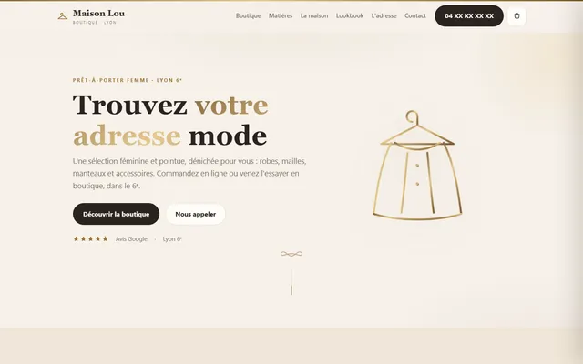 Maquette de site pour boutique de prêt-à-porter : Maison Lou (entreprise fictive)