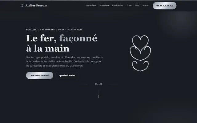 Maquette de site pour métallier-ferronnier : Atelier Ferrum (entreprise fictive)