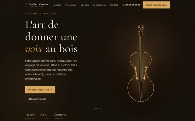 Maquette de site pour luthier : Atelier Vasseur (entreprise fictive)