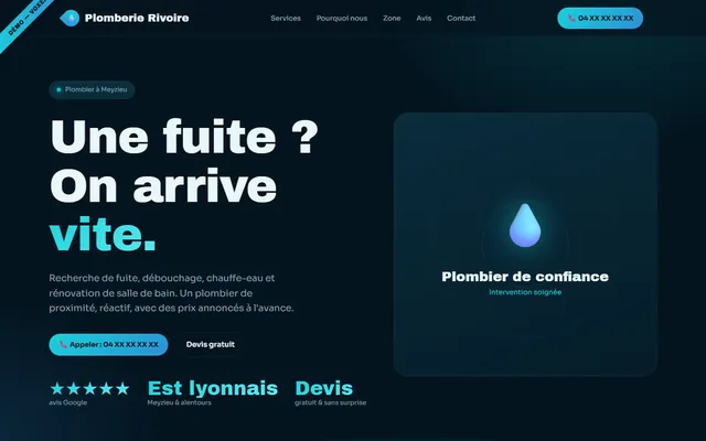 Maquette de site pour plombier : Plomberie Rivoire (entreprise fictive)