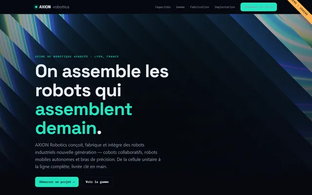Maquette de site pour industrie : Axion Robotics (entreprise fictive)